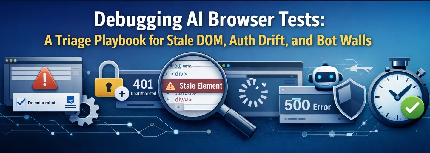Debugging AI Browser Tests: A Triage Playbook for Stale DOM, Auth Drift, and Bot Walls
